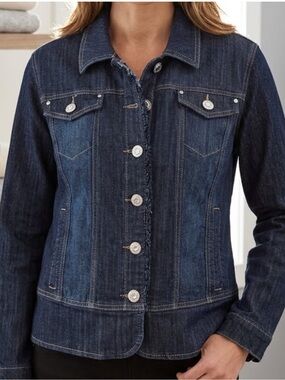 Christopher & Banks Dressy Jean Jacket, Sz. M, Fancy Buttons, Front Pockets